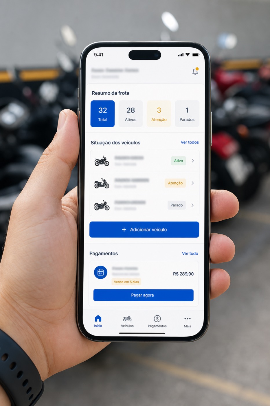 Aplicativo Bibiloca de gestão de veículos no celular